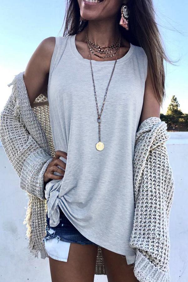 Sleeveless Solid Color Round Collar  Vest