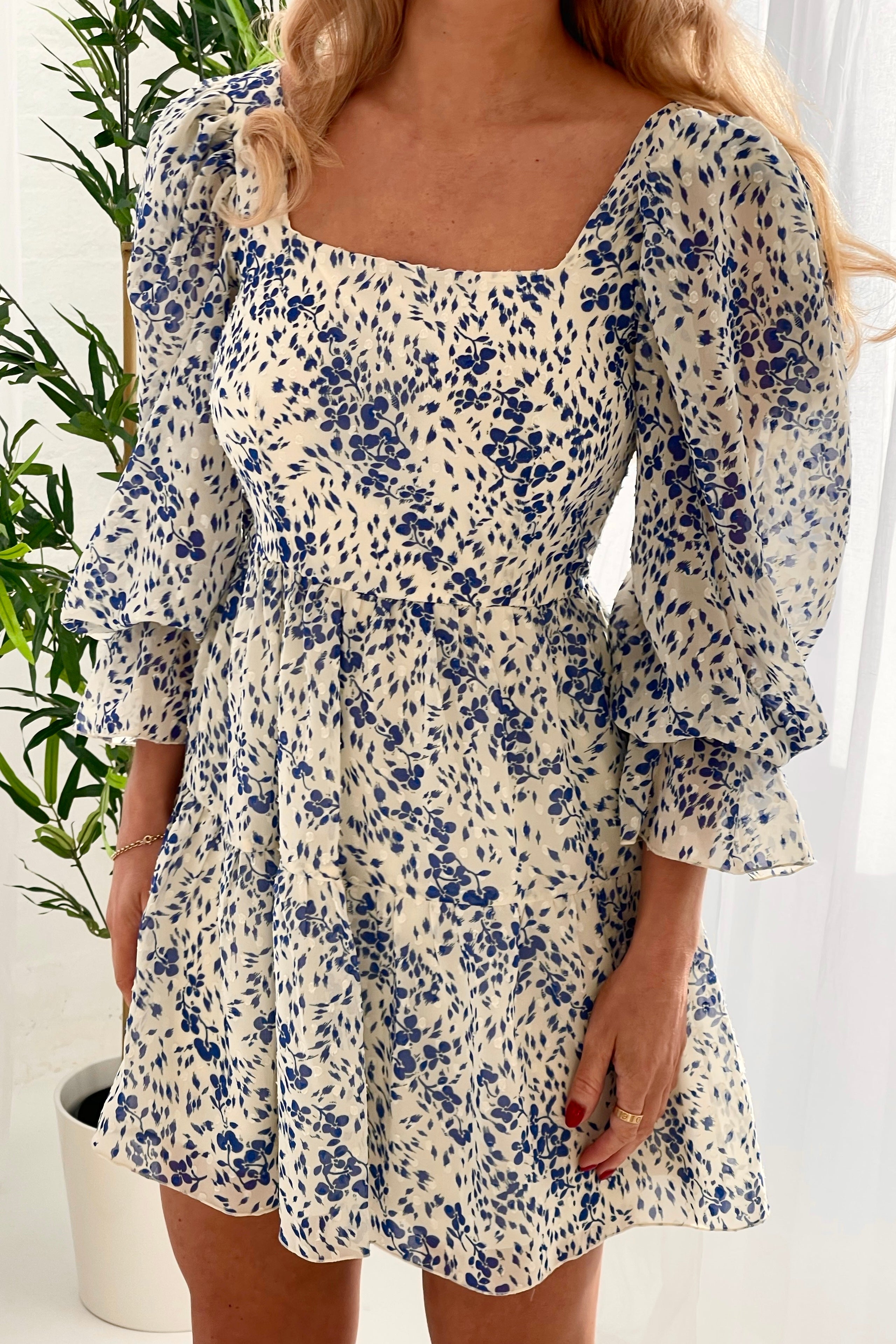Arianna Square Neck Floral Mini Dress Blue Print