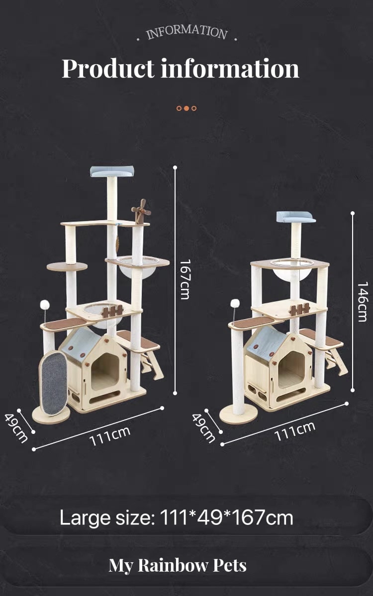 167cm Windmill Cat Tree | Comprehensive Space Capsule Wood Cat Towers