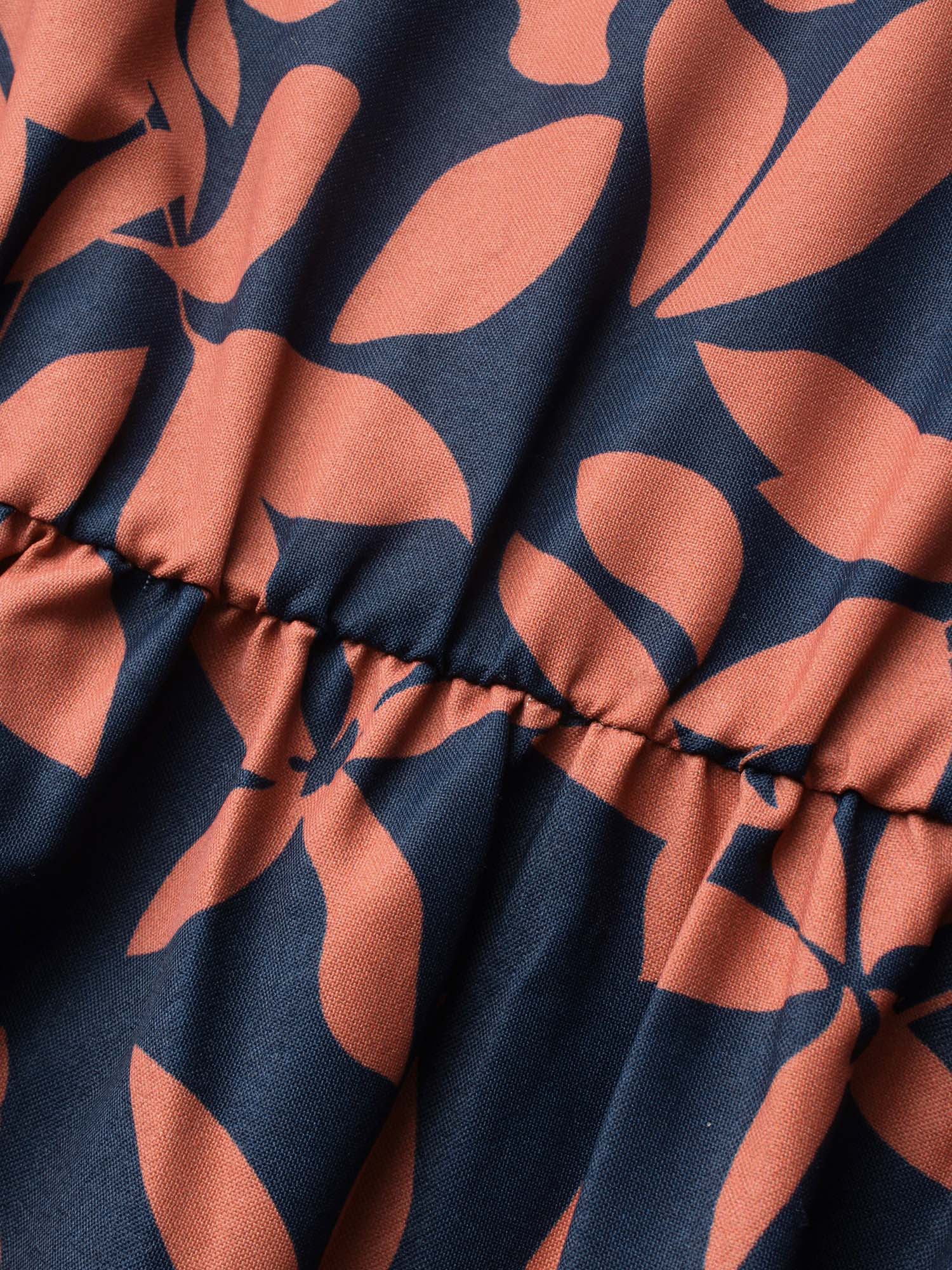 Notched Silhouette Floral Print Lantern Sleeve Blouse