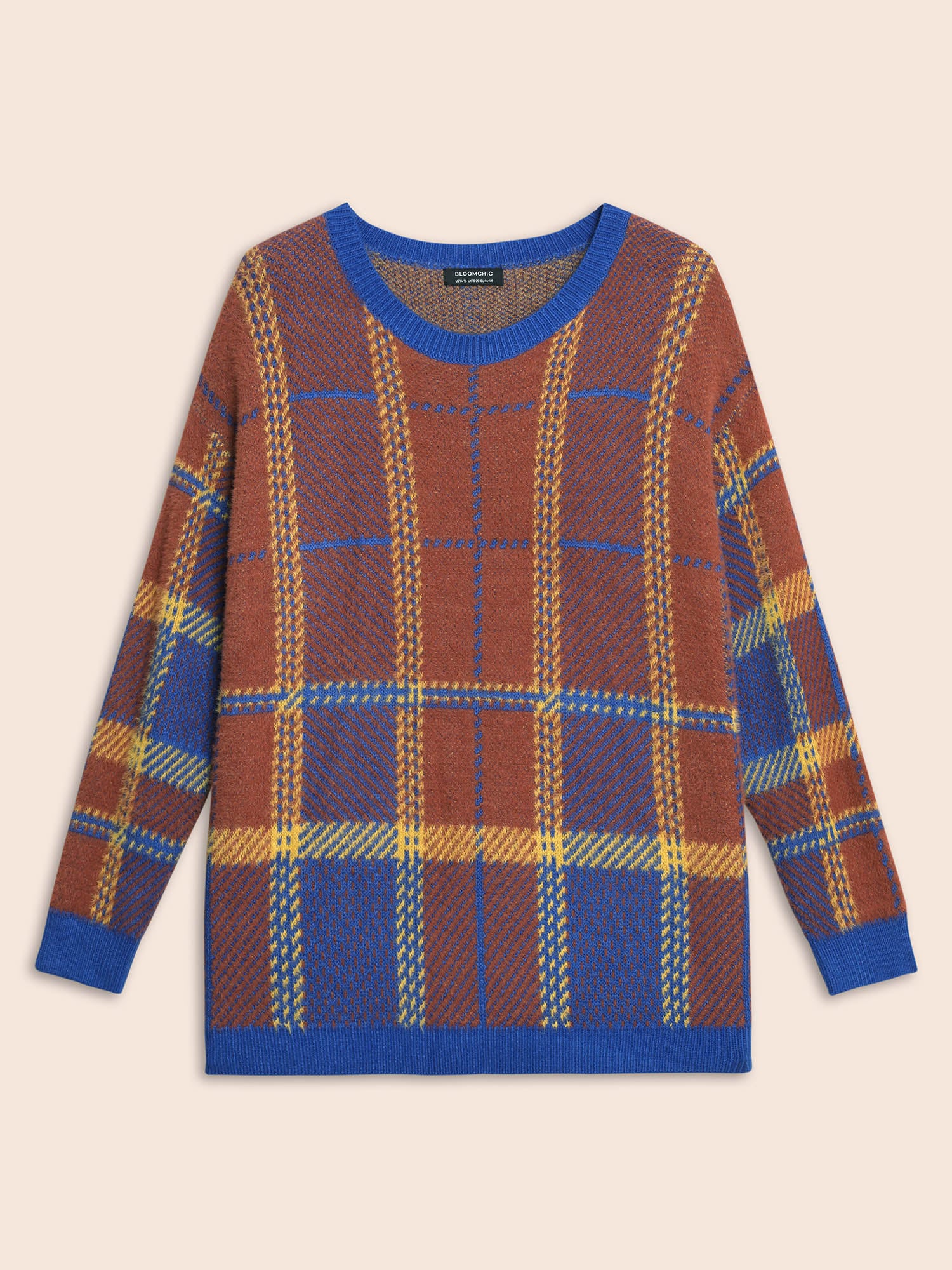 Plaid Texture Crew Neck Pullover