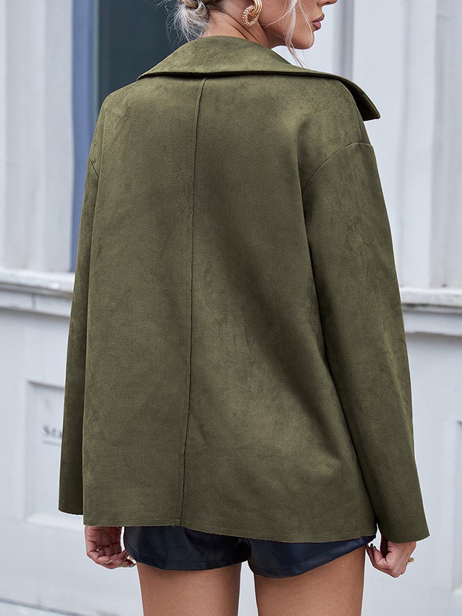 Single Breasted Suede Long Sleeve Jacket