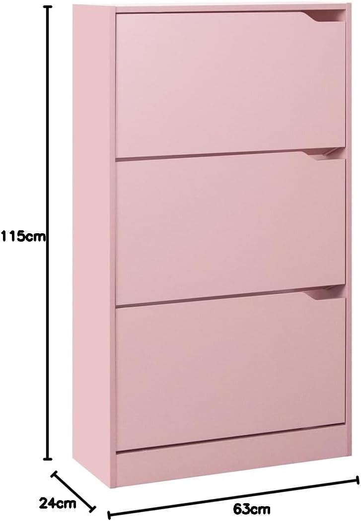 Wood Shoe Cabinet with 3 Doors, Shoe Cabinets, Retractable Handles, Double Depth, 63 x 24 x 115 cm