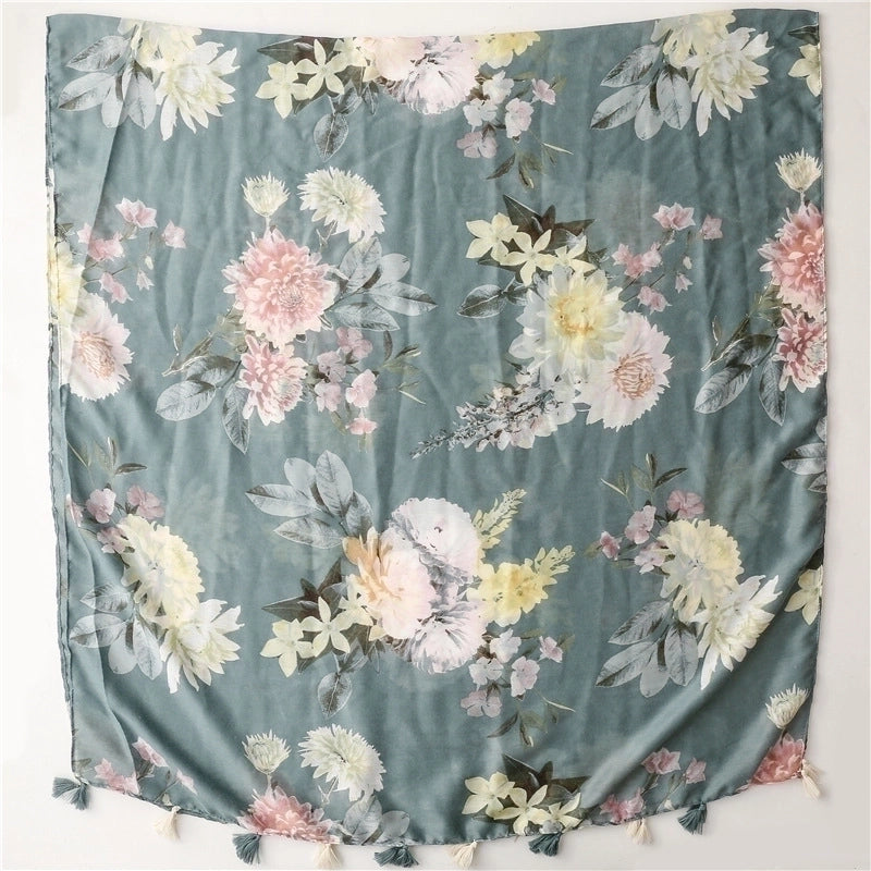 Women's Fashion Leaf Flower Polyester Silk Scarves