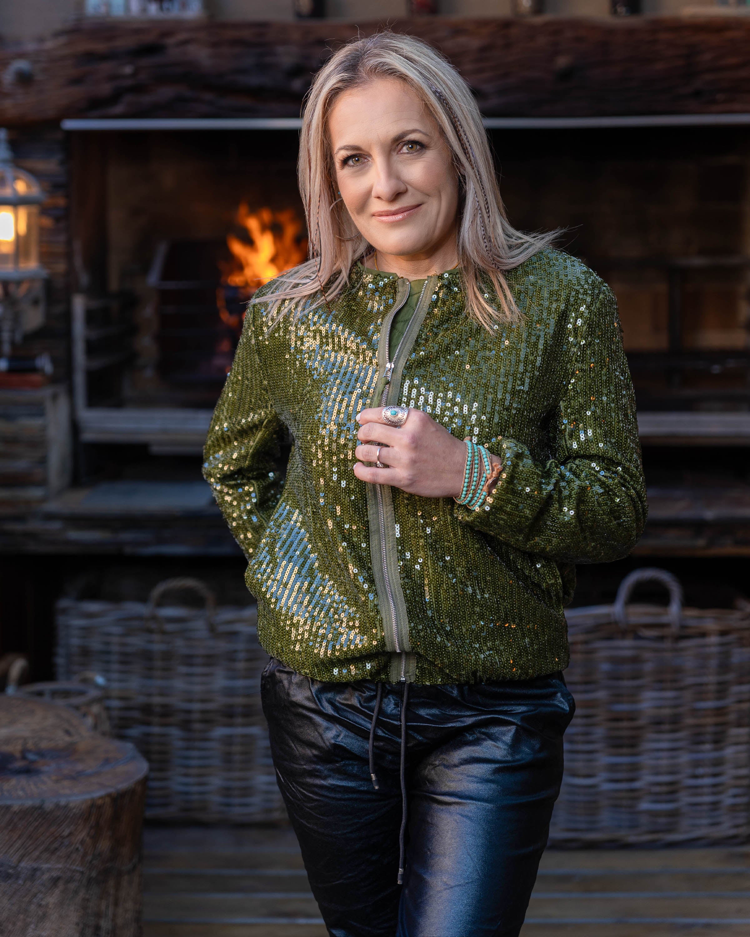 Sequin Sway Zip Jacket | Emerald