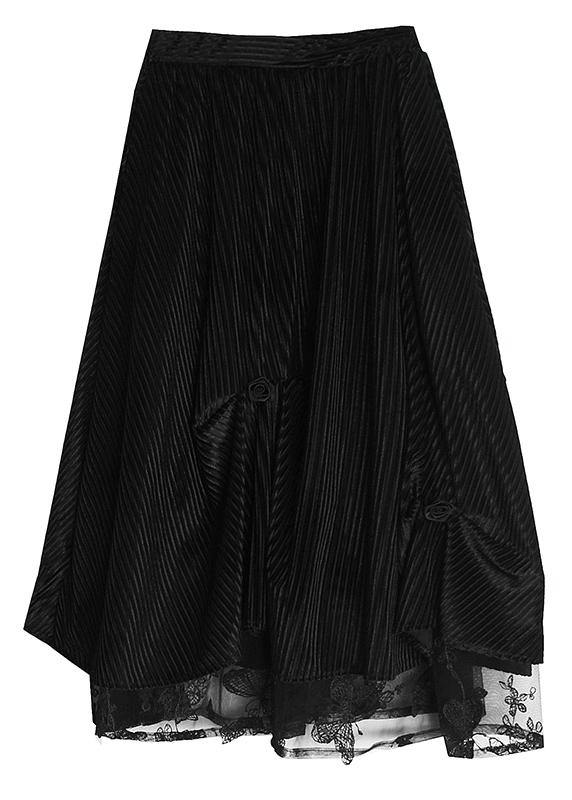 Casual Black velour Patchwork asymmetrical design Skirt