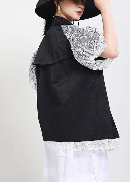 Chic Black Patchwork Lace Button Jacket Summer