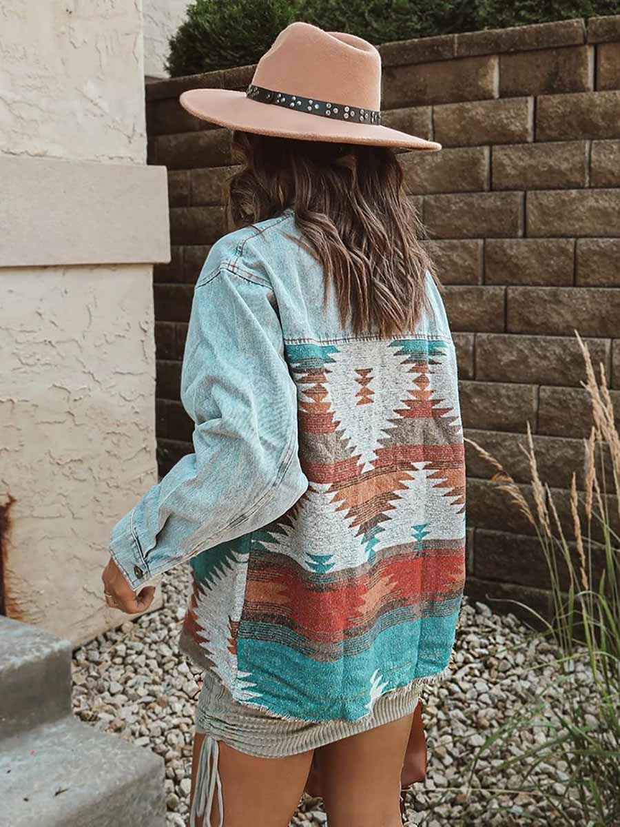 Lynbrook Colorful Woven Contrast Denim Jacket