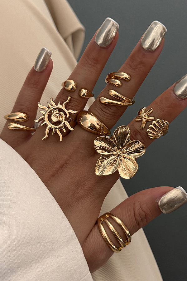 8PCS Simple Alloy Flower Ring