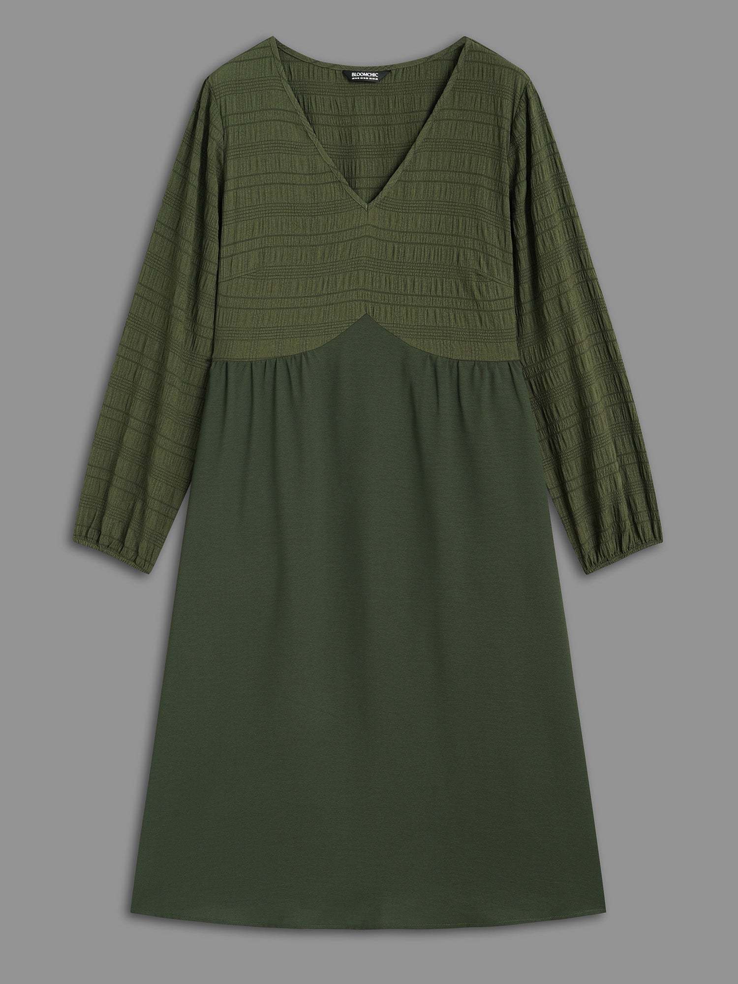 V-Neck Splicing Textured Knit Dress