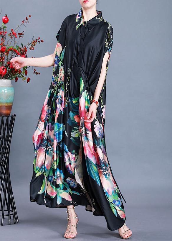 Beautiful Black Print tie waist Maxi Coat Summer