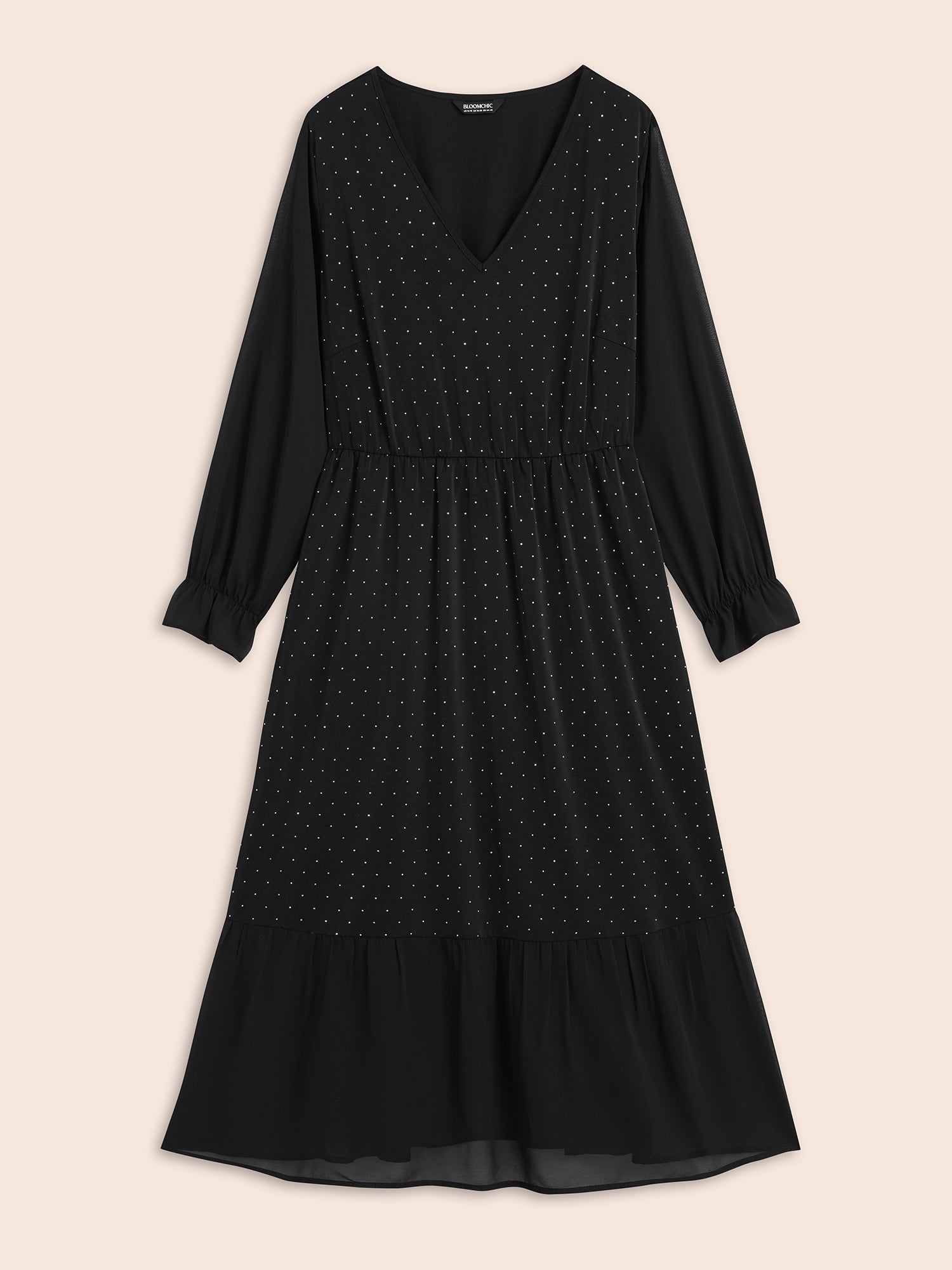 V Neck Rhinestone Patchwork Ruffles Dress