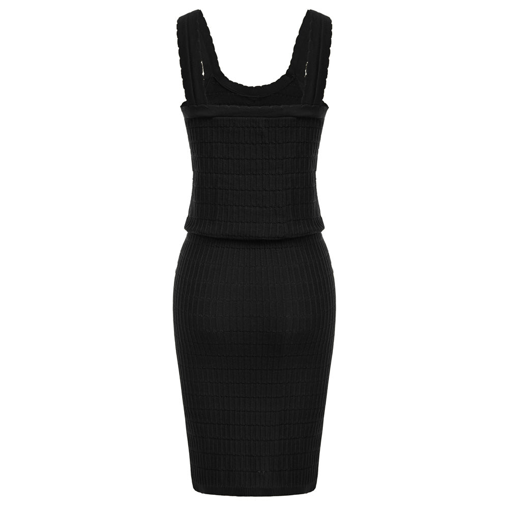 Vintage Jacquard Textured Outfits U-Neck Tops+Above Knee Skirt Knitwear