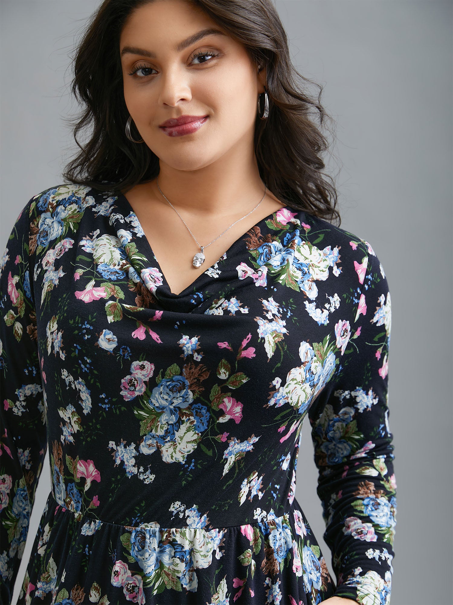 Super Soft Cowl Neck Knit Floral Dress