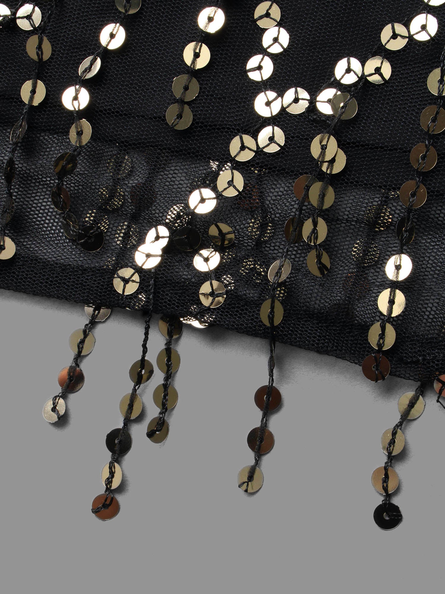 Sequin Mesh Tassel Trim Tank Top