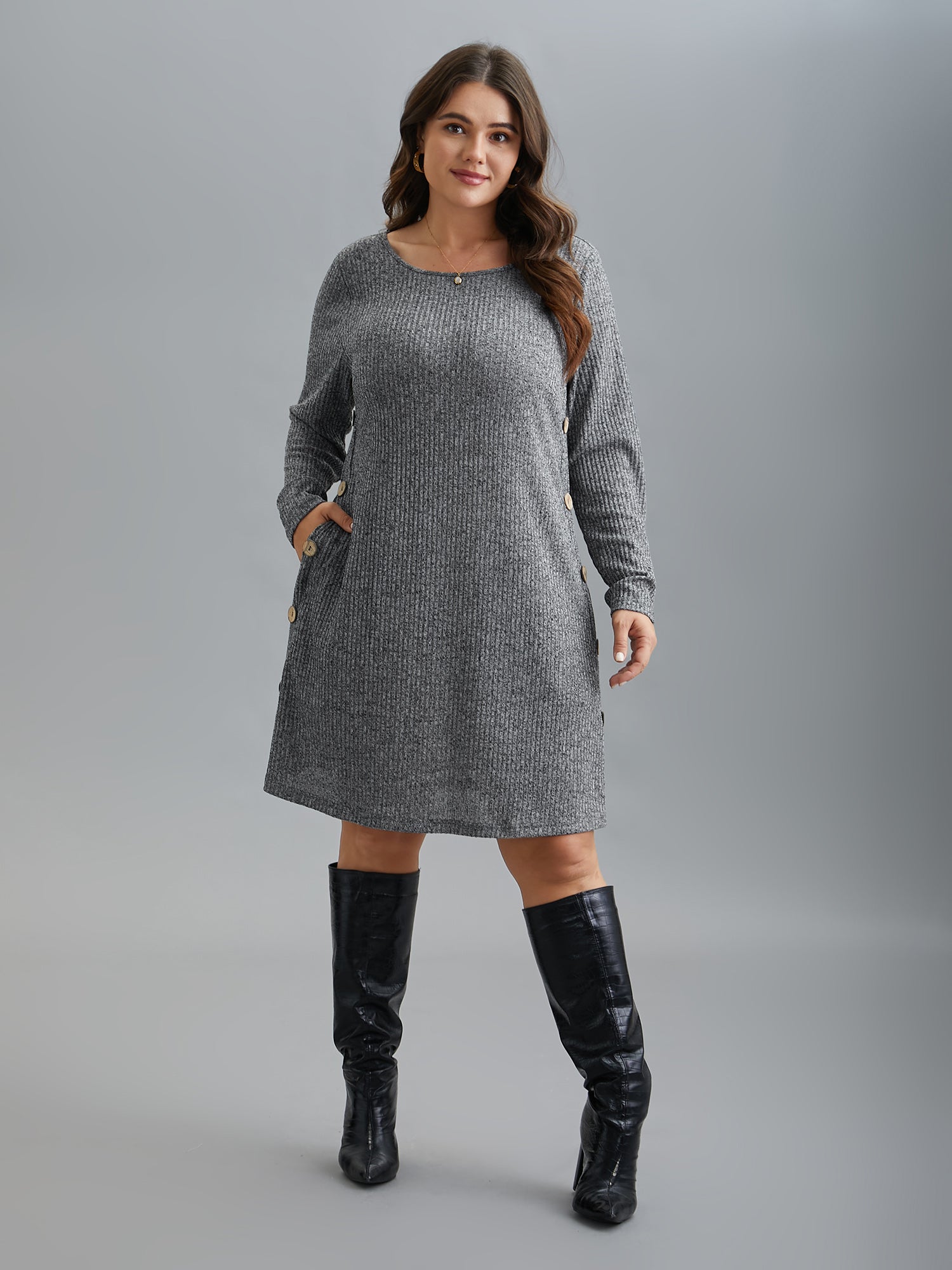 Crew Neck HeatherRibbed Knit Dress