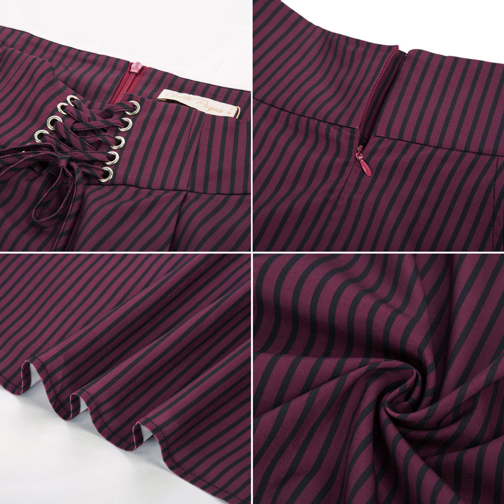 Vintage High Waist Striped Skirt Wide Waistband Flared A-Line Skirt