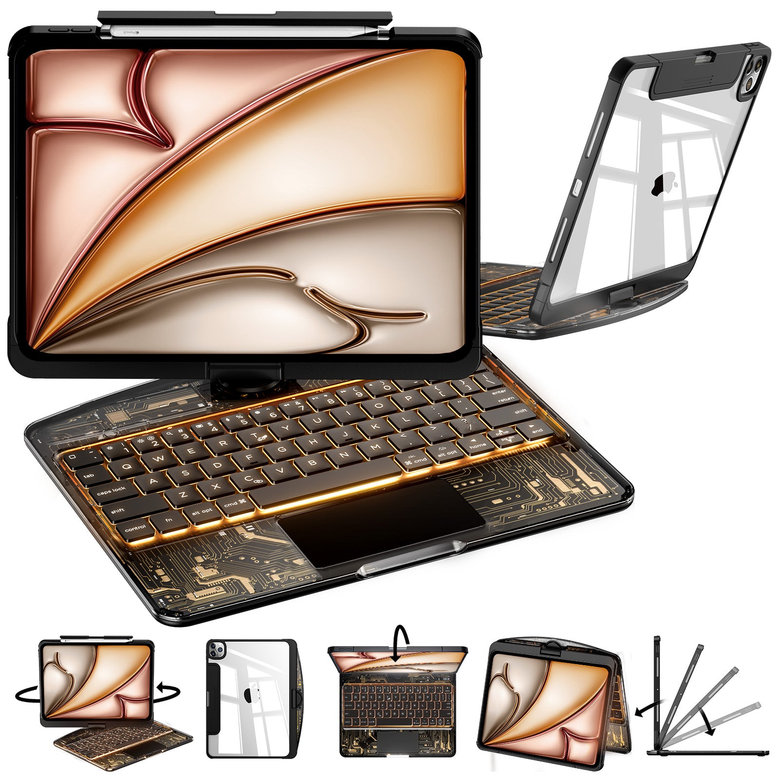 Transparent  iPad keyboard case 360° transparent iPad keyboard