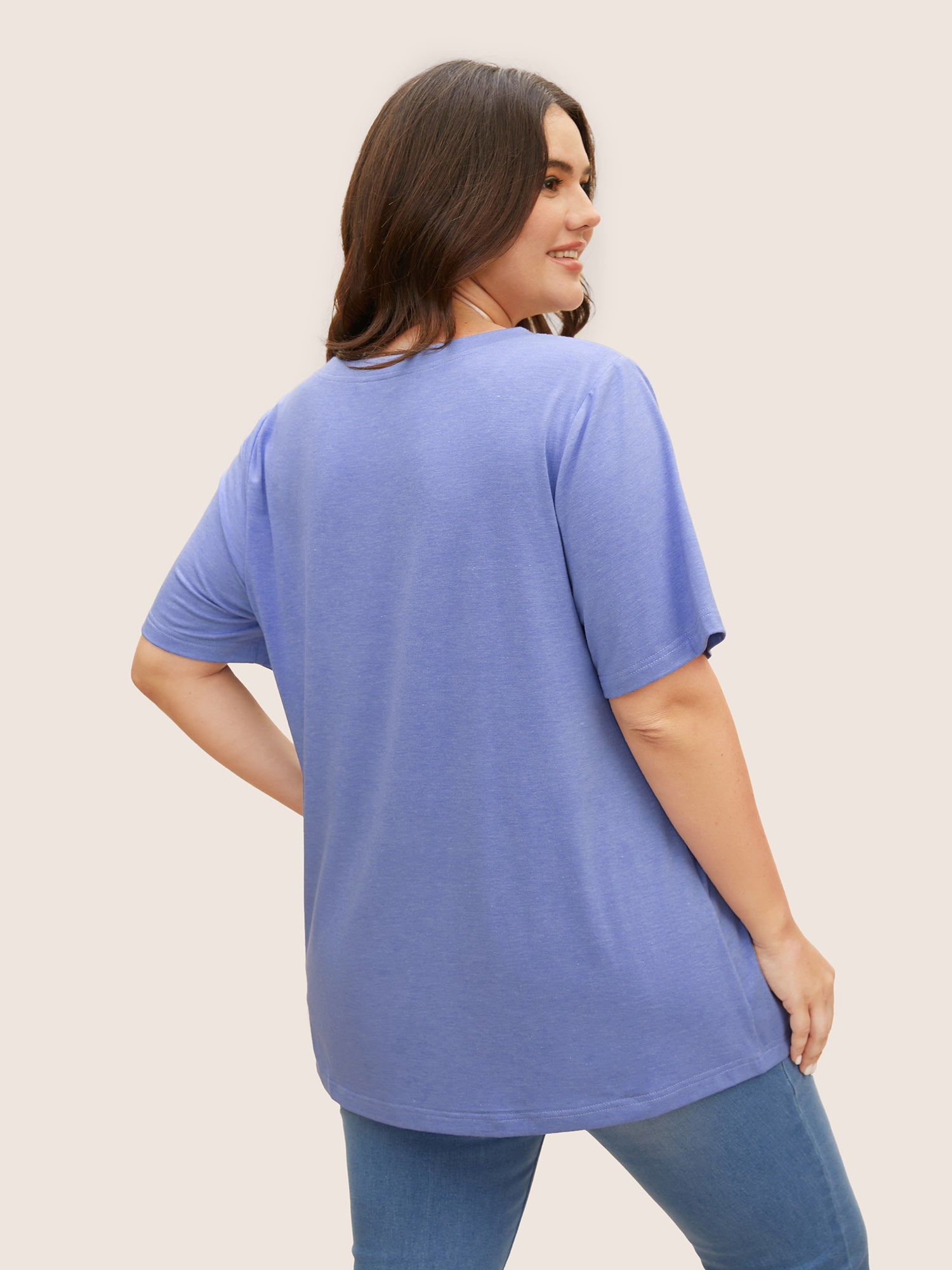 Moon and Star Print V Neck T-shirt