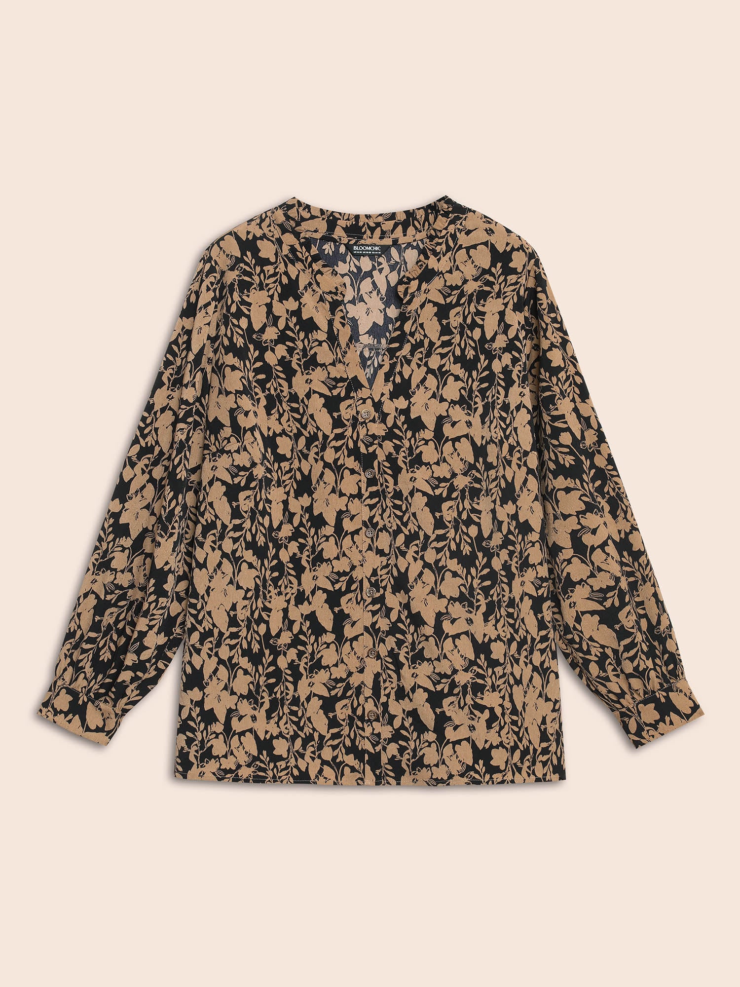 Silhouette Floral Print Notched Frill Trim Blouse