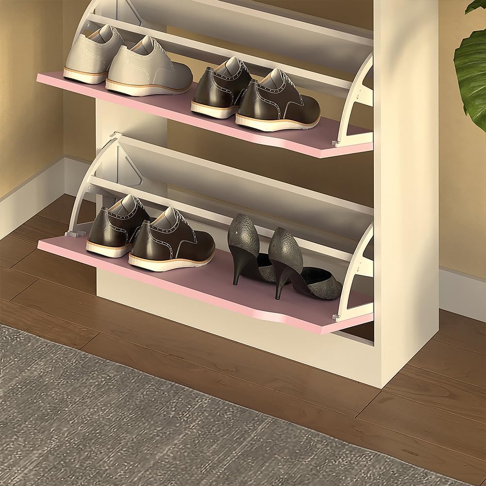 Wood Shoe Cabinet with 3 Doors, Shoe Cabinets, Retractable Handles, Double Depth, 63 x 24 x 115 cm