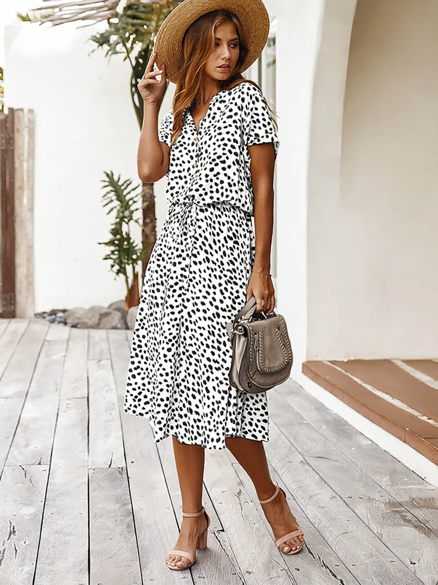 Polka Dot Short-Sleeve Dress(7 colors)