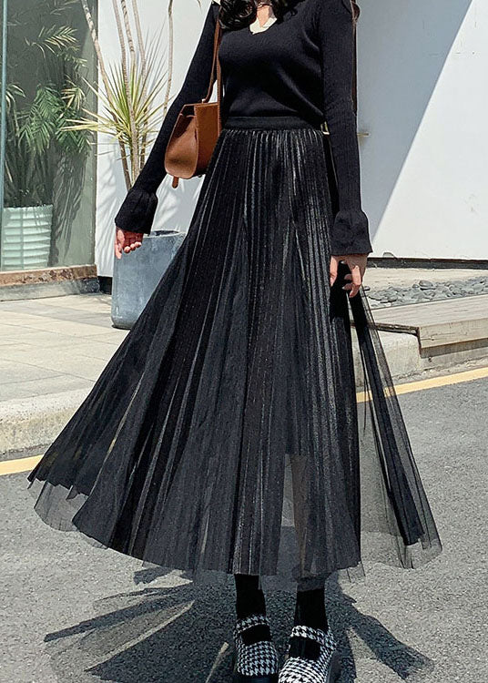 Black Patchwork tulle Skirts Spring