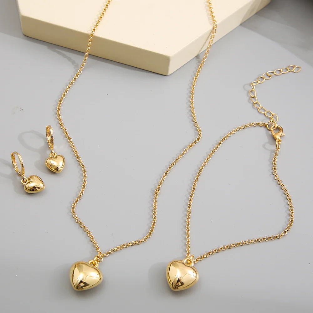 Dainty Balloon Heart Necklace. Bracelet. and Earring Set