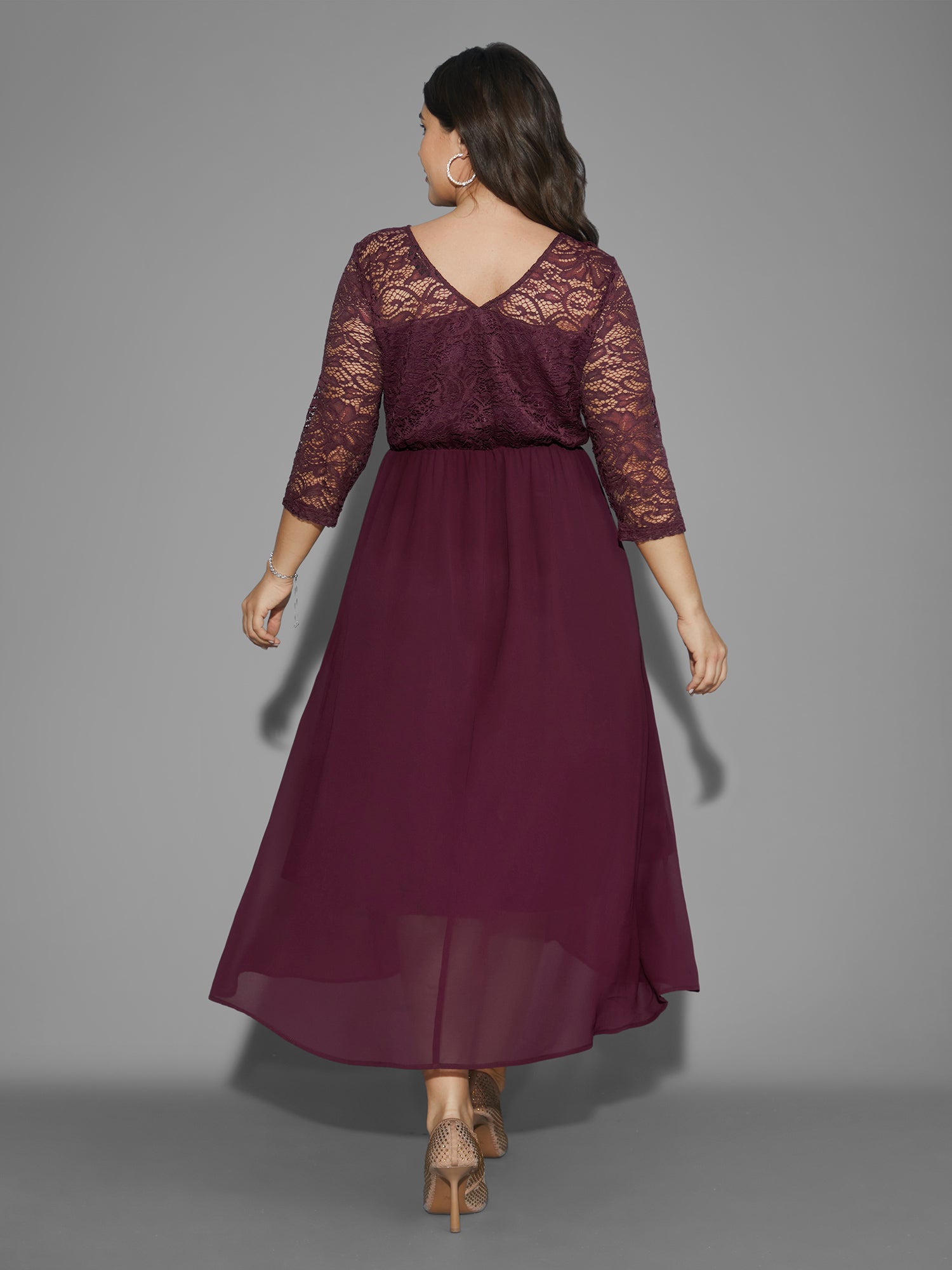 Crochet Lace High Low Hem Midi Dress