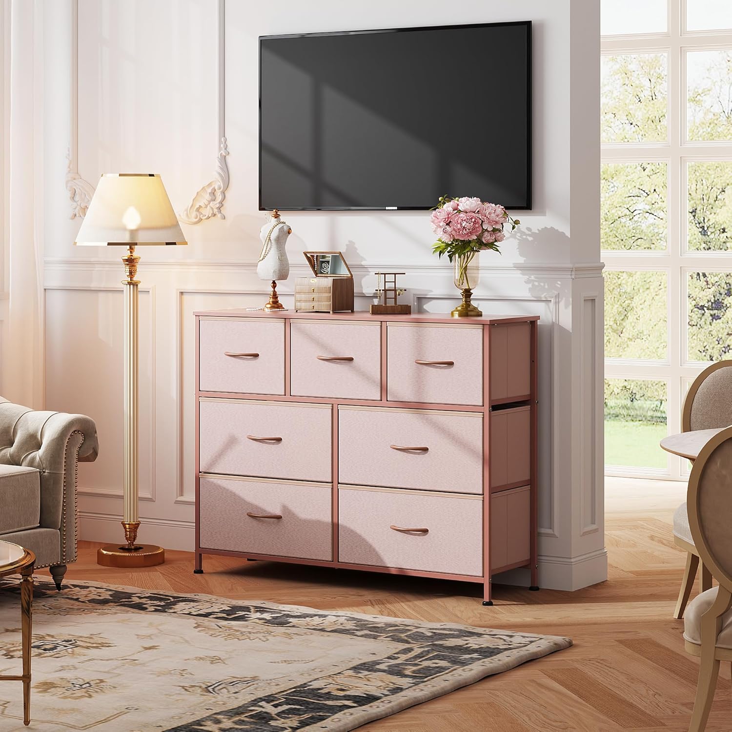 WLIVE 7 Drawer Dresser TV Stand, Dressers for Bedroom, Fabric Storage Tower