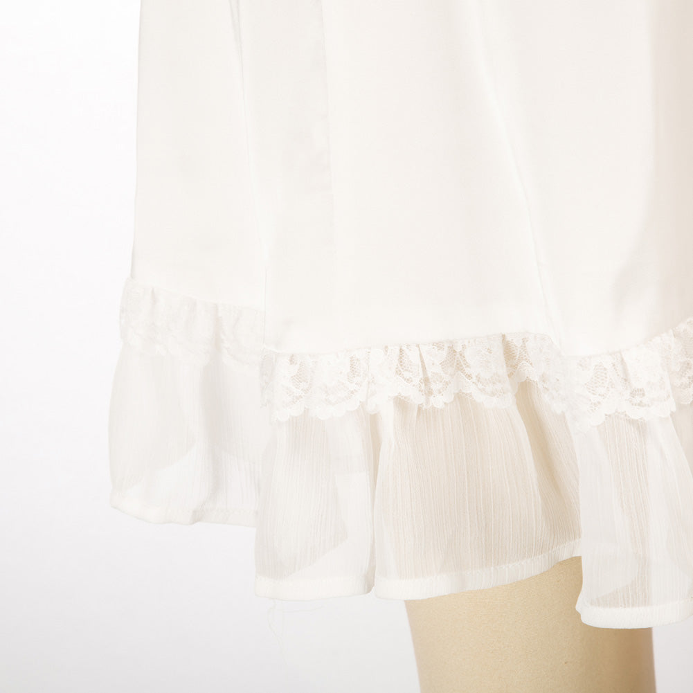 Lace Trim Full Slip Comfy Spaghetti Strap V-Neck Ruffled Hem Slip Dress