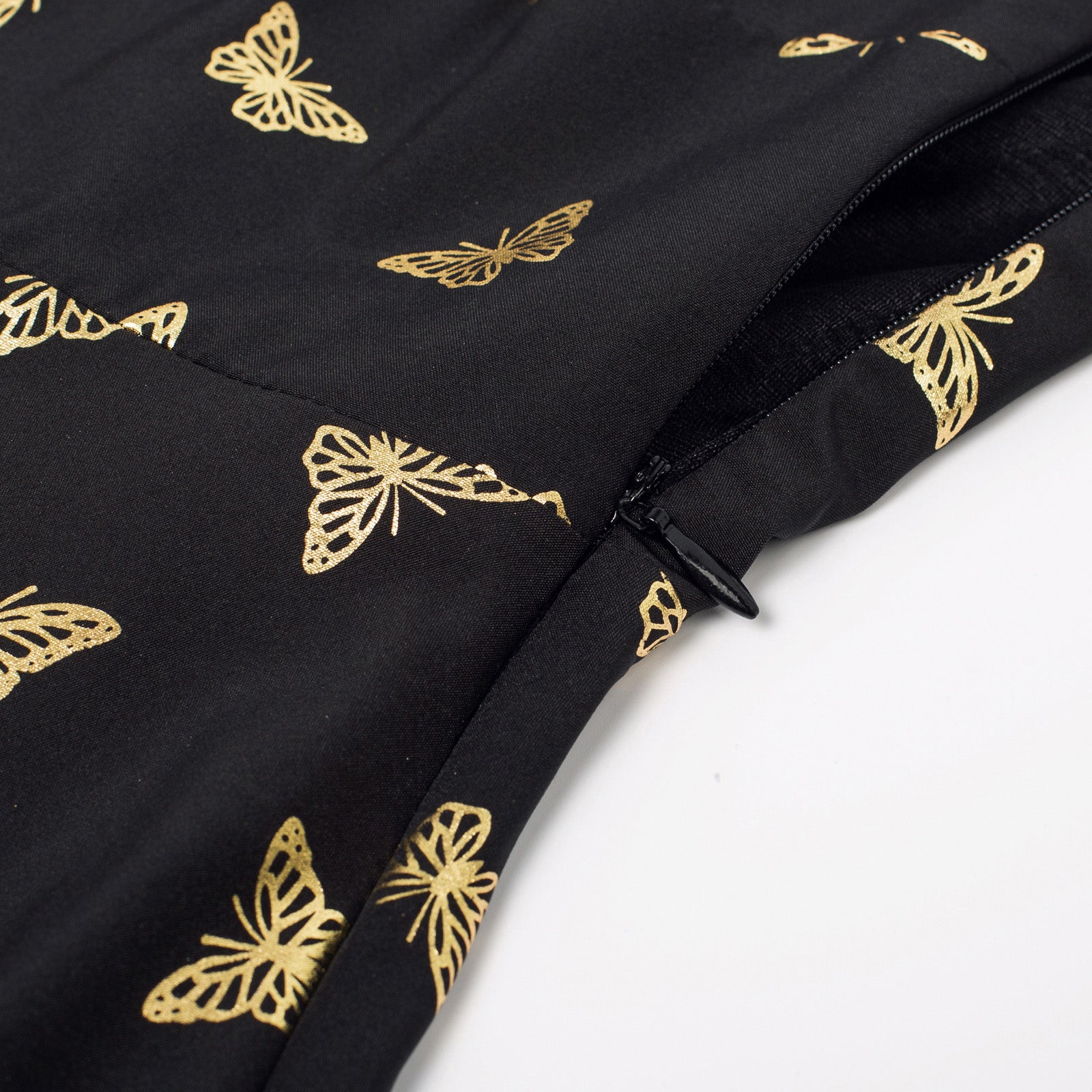 Vintage Sleeveless Butterfly Ruched A-Line Flowy Swing Midi Dress