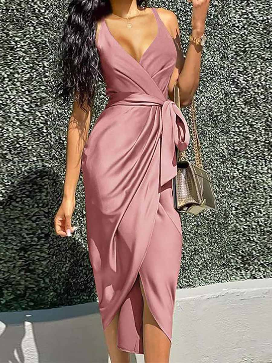 Solid Color Straps Slim Irregular Dresses