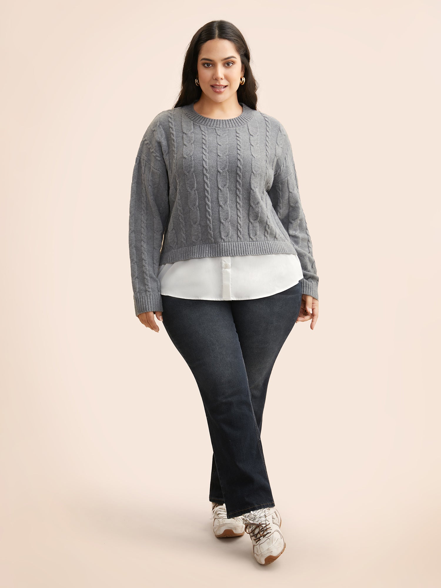 Supersoft Essentials Cable Knit Patchwork Pullover