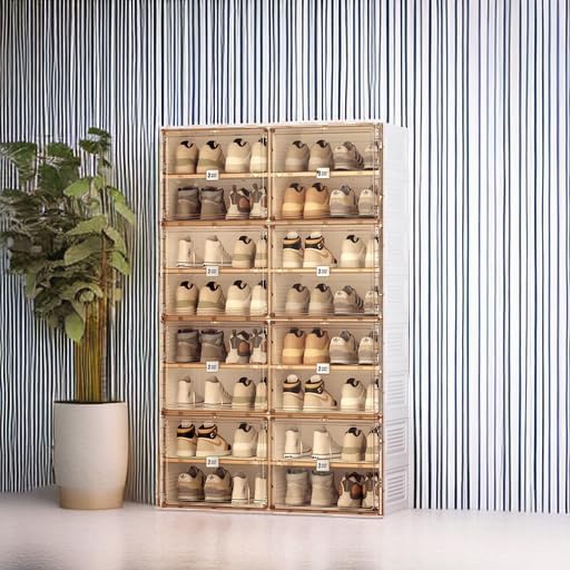 ANTBOX Portable Shoe Rack Organizer for Closet Entryway, Stackable Sneaker Storage Shoe Cabinet with Magnetic Clear Door, Large Plastic Storage containers Bins with Lids 5 Tiers 20 Pairs