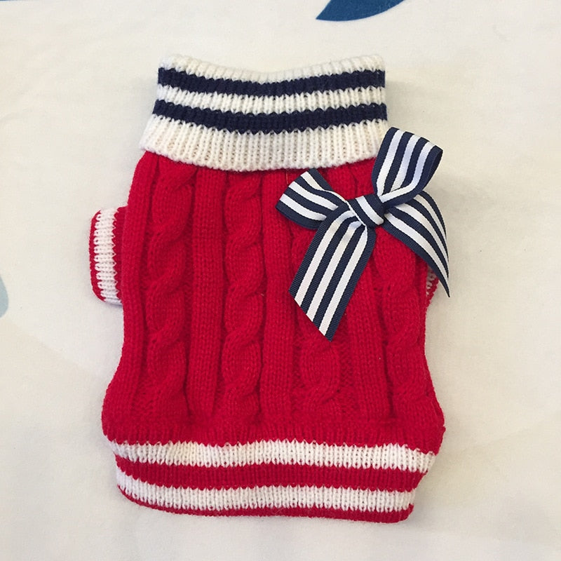 Striped Bowknot Knited Cat Dog Sweater