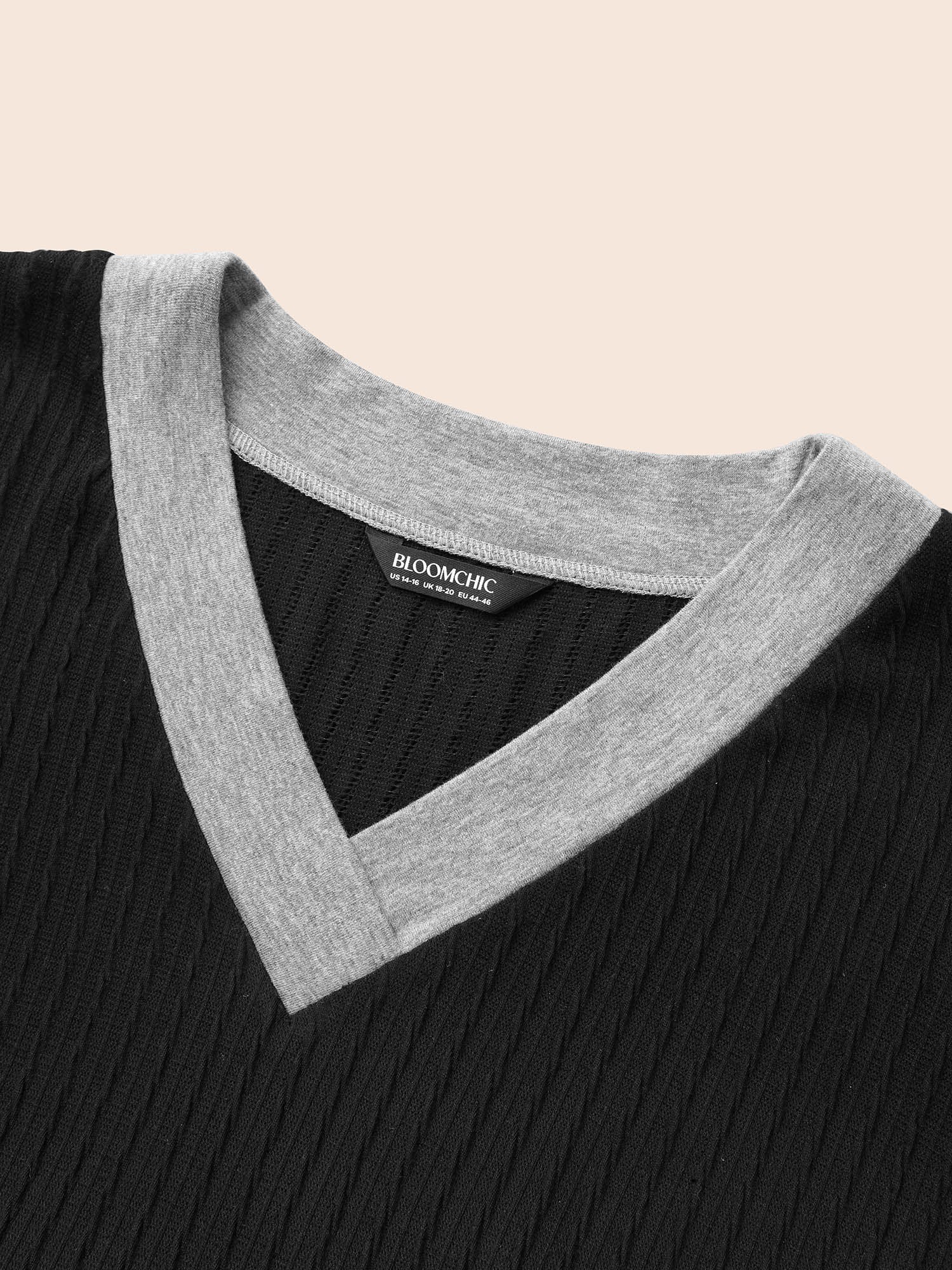 Texture Patchwork Contrast V Neck Sweatshirt