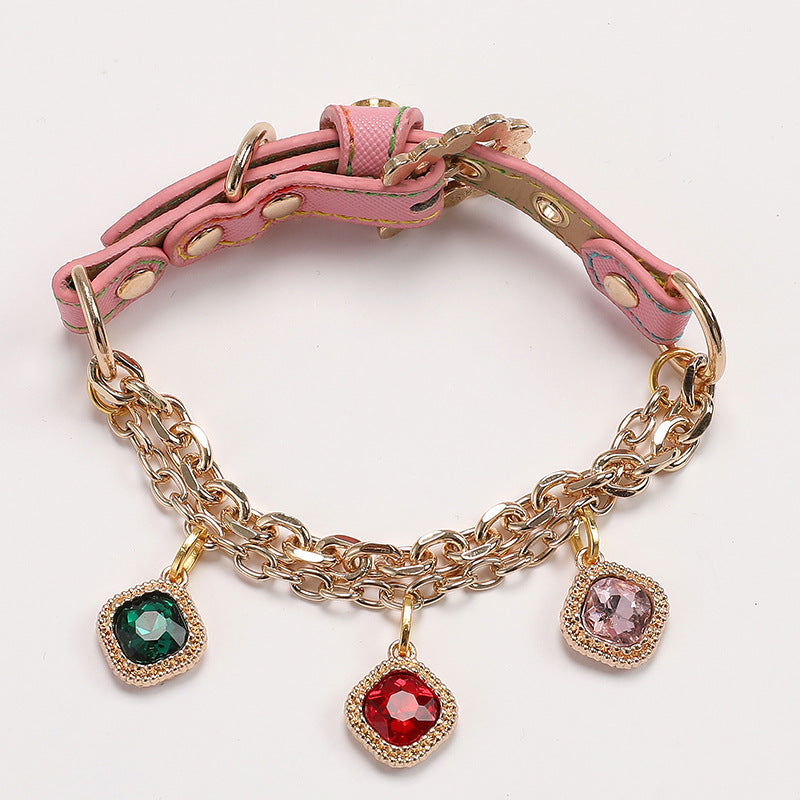Multicolor Rhinestone Dog Cat Collar&Leash