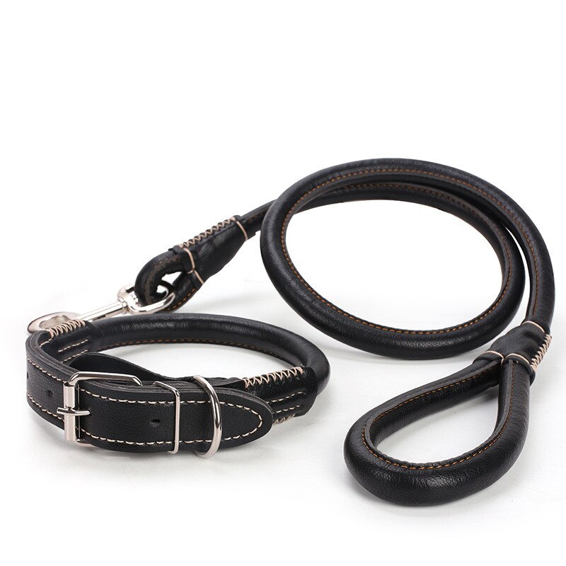 Dog Leather Collar Leash Set