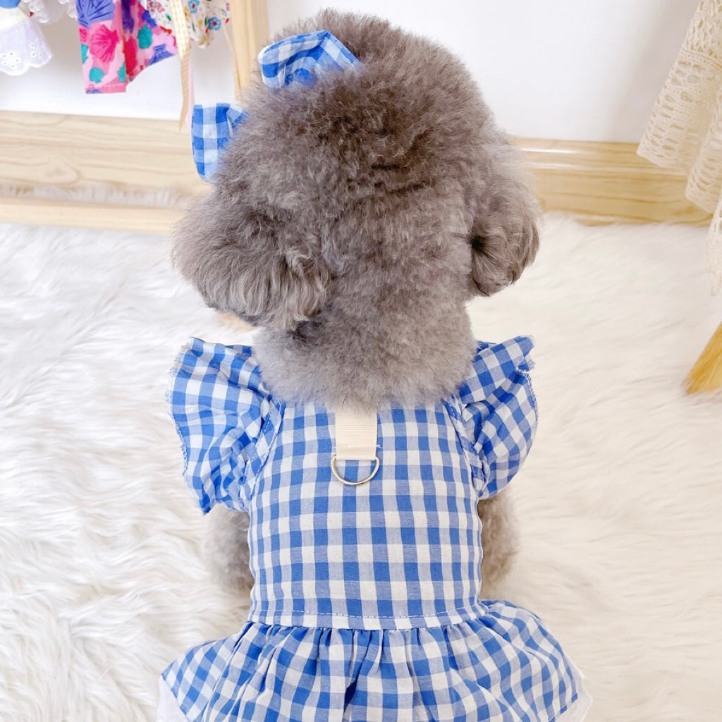Plaid Printed Dog Cat Dress with Bow