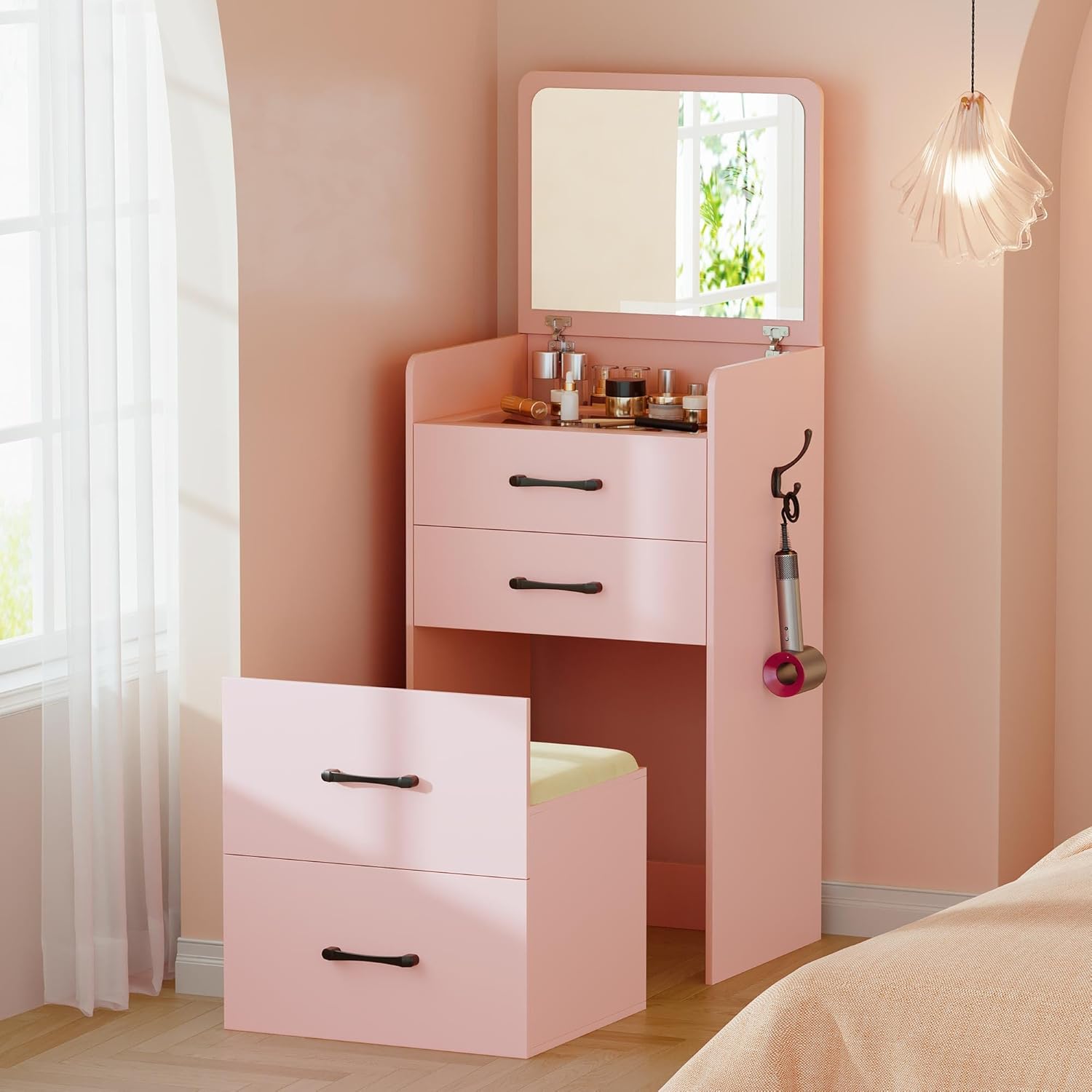 3 in 1 Vanity Desk with Flip Top Mirror for Bedroom