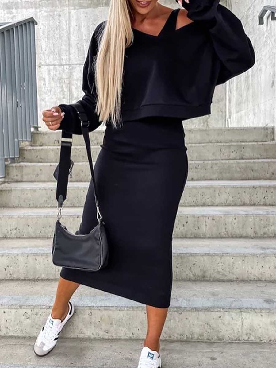 Sweatshirt Slim Dress 2-Piece Set