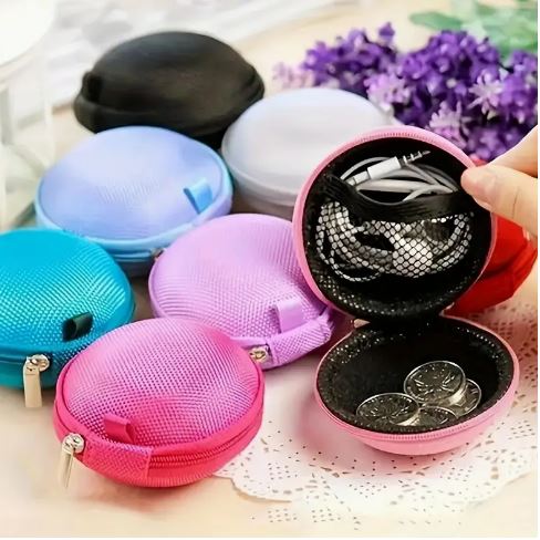 1Pc Portable Mini Zipper Earphone Case. Bluetooth Headset Earbud Storage Box Bag