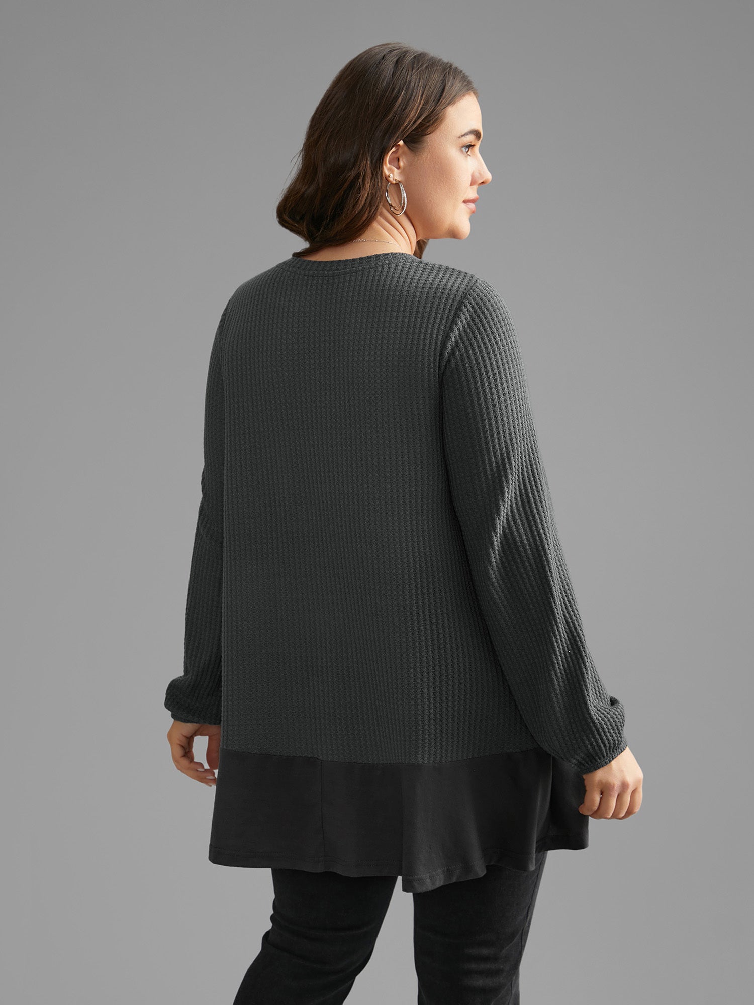 Waffle Knit Patchwork High Low Hem T-shirt