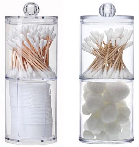 Two-Layer Acrylic Cotton & Pad Box Organizer Transparent Round Container