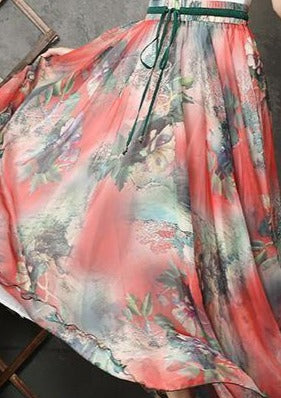 Handmade elastic tie waist chiffon tunic pattern Work Outfits red prints Plus Size Dresses summer