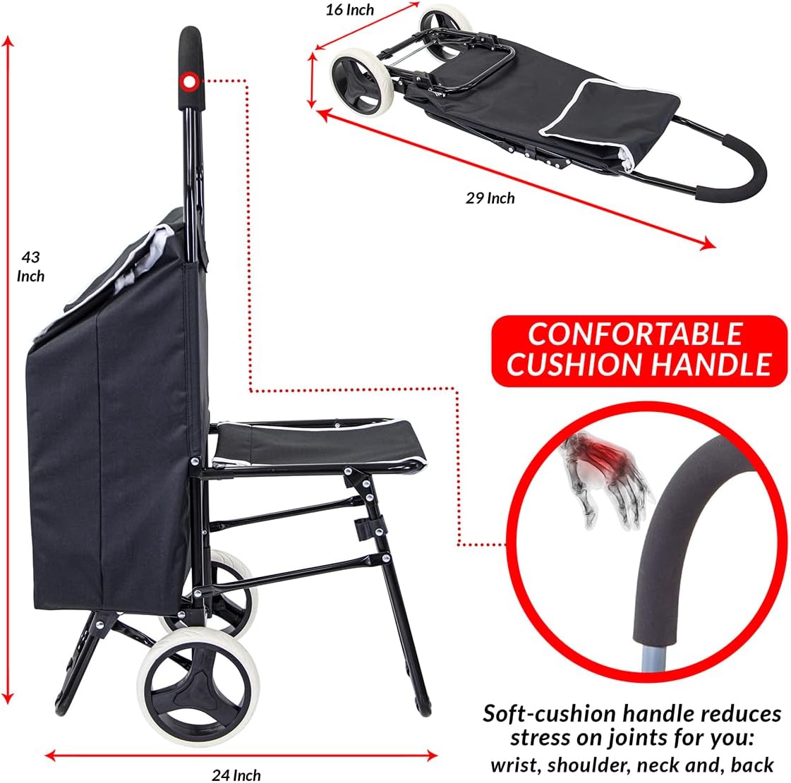 Trolley Dolly Sport with Chair – Foldable Grocery Cart on Wheels
