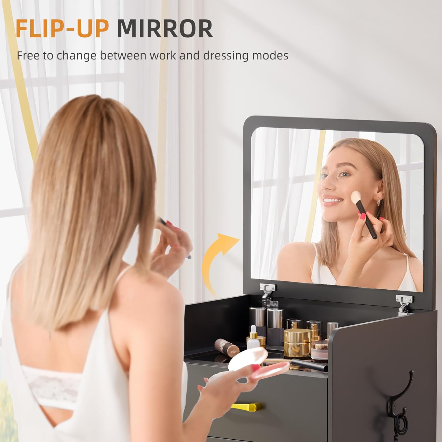 3 in 1 Vanity Desk with Flip Top Mirror for Bedroom