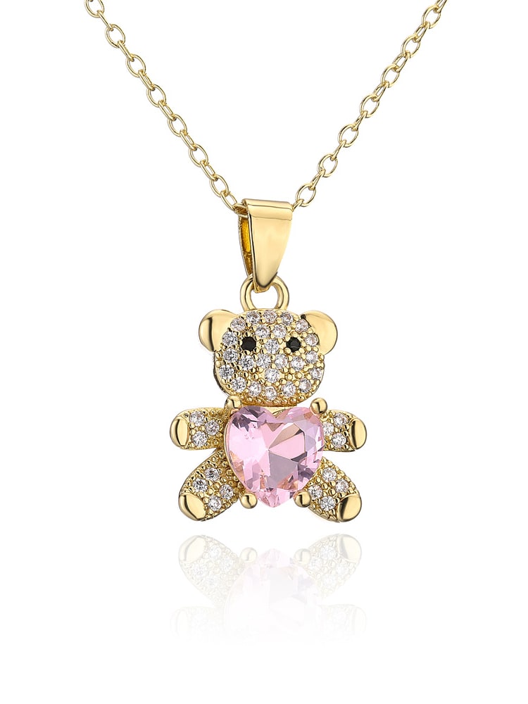 Cubic Zirconia Bear Pendant & Chain
