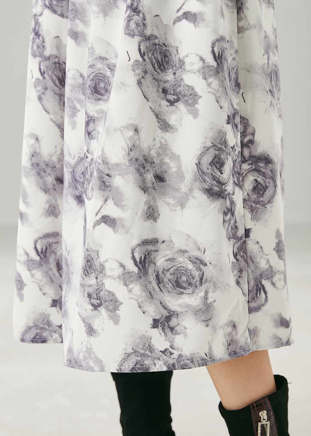 Stylish White Elastic Waist Floral Print Chiffon Skirt Summer